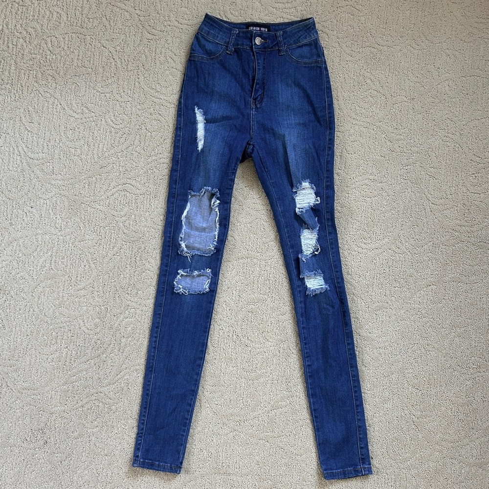 High-waisted Ripped Skinny Jeans